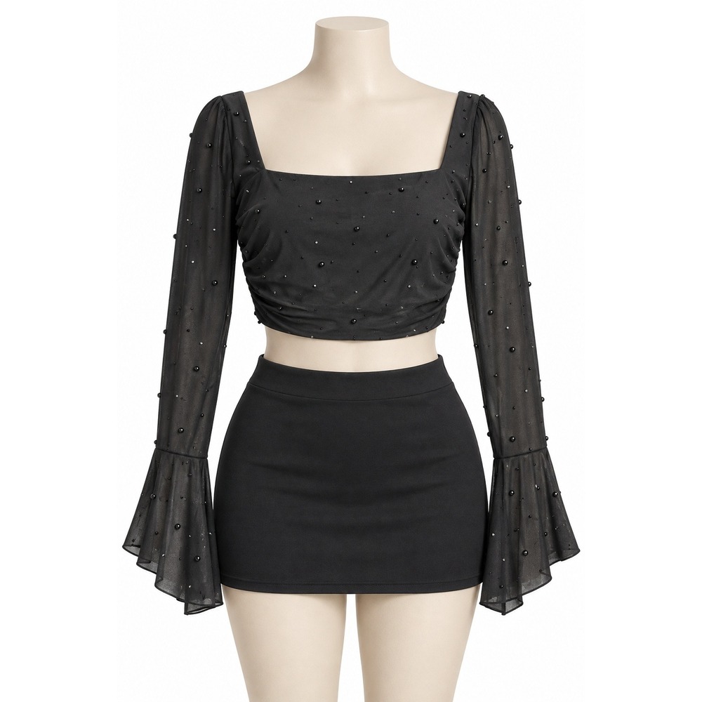 NWT Beaded Whimsigoth Grunge Punk Rocker Sheer Long Bell Net Sleeve 1X
